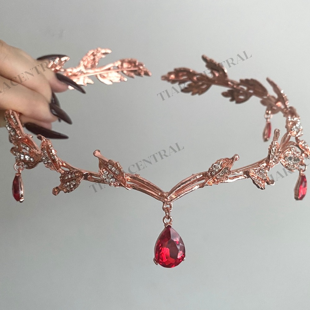 Fairy Gold Leaf Tiara with Crystal Accents - Picture 7 of 12